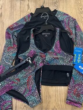 Free Country Black Jacket and Multi-Color Dot Print Sports Bra Set